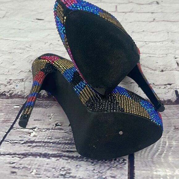 Steve Madden Shoes Womens 7.5 Dyvinal Pump Platform Rhinestone Heels Multicolor - Picture 8 of 9